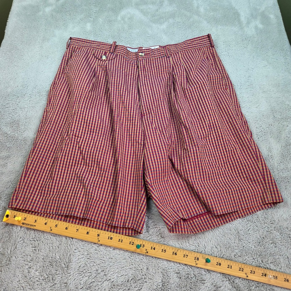 Izod Club Pleated Gingham Shorts Mens 38 Cotton Multi Color Red Orange Purple
